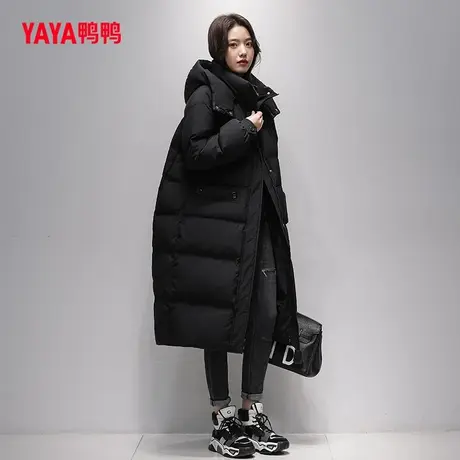鸭鸭羽绒服女2023年连帽休闲长款韩版纯色时尚大口袋外套D图片