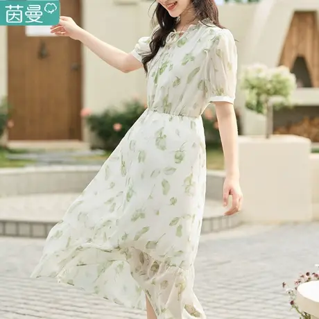 茵曼官方旗舰店法式温柔碎花女2023年夏季新款雪纺连衣裙子夏天商品大图