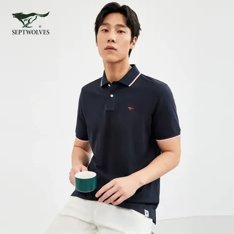 [100%棉]七匹狼男士短袖T恤2023夏季新款翻领Polo衫休闲男装潮流商品大图