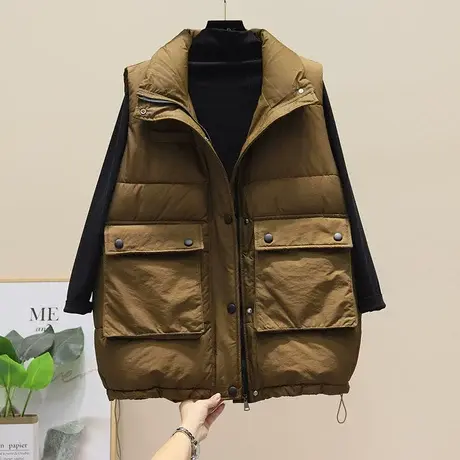 羽绒棉马甲女大版2023春秋新款韩版宽松羽绒棉背心坎肩马夹外套潮商品大图