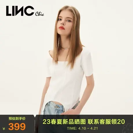 LINC金羽杰2023夏秋季新款轻机能修身U领半袖T恤女S232FK155Y商品大图