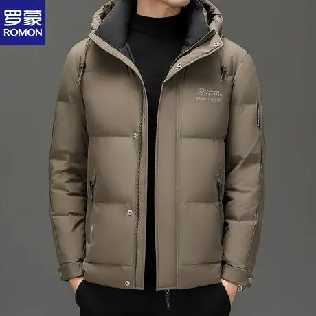 罗蒙男士短款羽绒连帽服青年秋冬新款修身面包服加厚保暖休闲外套图片