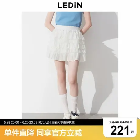 乐町荷叶边蕾丝半身裙女装夏季新款公主风小白裙甜美蛋糕裙短裙图片