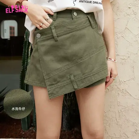 妖精的口袋不规则裙裤短裤女2023夏新款休闲复古绿色工装裤小个子商品大图