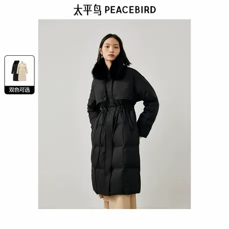 太平鸟中长款毛领羽绒服女冬新款小众气质派克服白鸭绒面包服图片