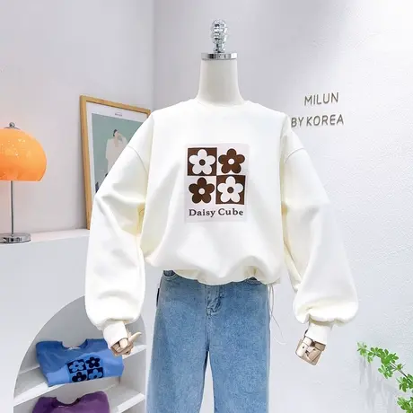 小个子上衣2023春新款韩国东大门ins复古花朵短款长袖卫衣设计感图片