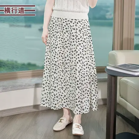 碎花中长款雪纺松紧半身裙女夏季高腰遮胯a字裙胖mm宽松垂感裙子图片