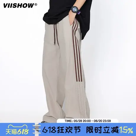 VIISHOW三条杠休闲裤男夏季2024新款宽松垂感直筒阔腿运动裤子潮商品大图
