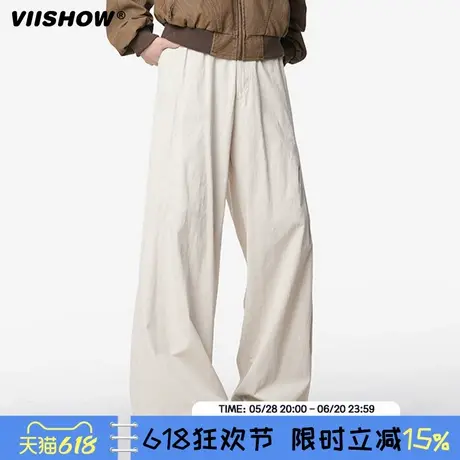 VIISHOW打褶弯刀裤子男夏潮牌潮流美式直筒休闲裤宽松阔腿工装裤图片
