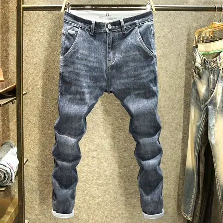 秋季新款休闲斜口袋男士牛仔裤修身小脚裤韩版百搭时尚青年长裤子图片