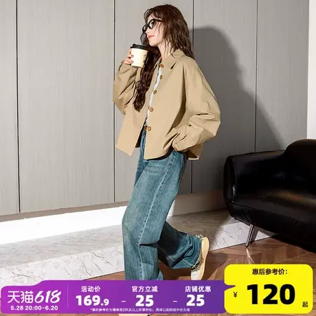 唐狮2025春季新款工装衬衫女百搭短外套复古长袖衬衣短款甜酷女图片