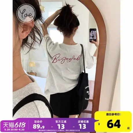 yoe圆领后背字母印花短袖t恤女2025年夏季新款全棉宽松休闲上衣潮商品大图
