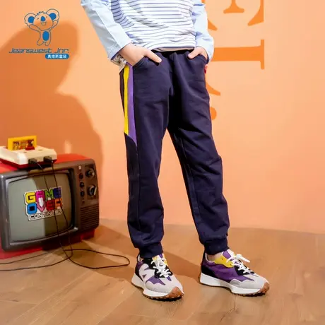 DQ真维斯裤子男童冬季新款休闲撞色中大童男孩针织纯棉卫裤商品大图