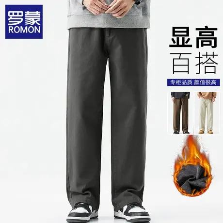 罗蒙美式复古纯棉休闲裤男2025新款冬季加绒潮流垂感直筒阔腿长裤商品大图