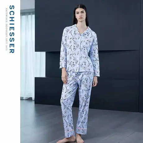 SCHIESSER舒雅女士40S纯棉双面布印花翻领睡衣家居服套装21509H图片