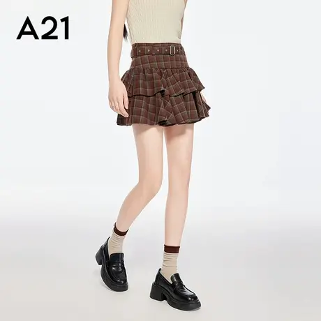 A21女装格子系带学院风半身裙2025夏季新款短裙A字裙图片