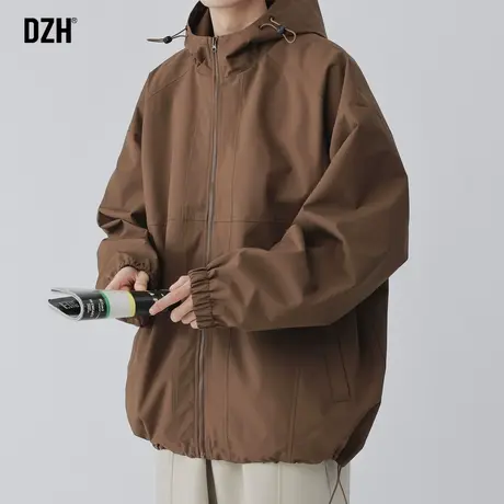 男士登山服冲锋衣外套男高级感痞帅男装情侣装咖啡色风衣新款夹克商品大图