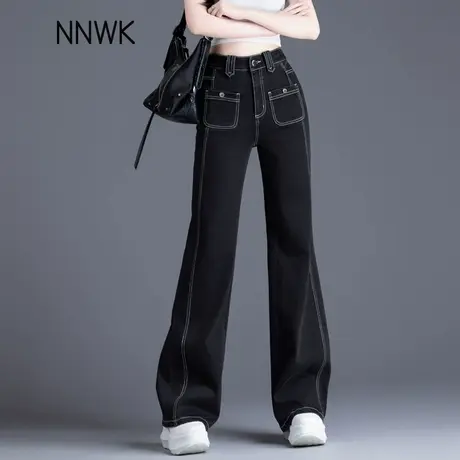 黑色牛仔裤女2025年新款微喇叭裤春秋高腰女士宽松直筒裤阔腿裤子商品大图