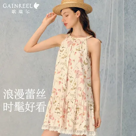 歌瑞尔浪漫蕾丝睡衣女款2025新款夏挂脖无袖睡裙显瘦可外穿家居服商品大图