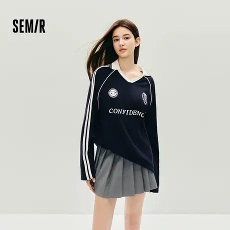 森马长袖T恤男女情侣秋季撞色印花2025新款美式街头复古球衣风潮图片