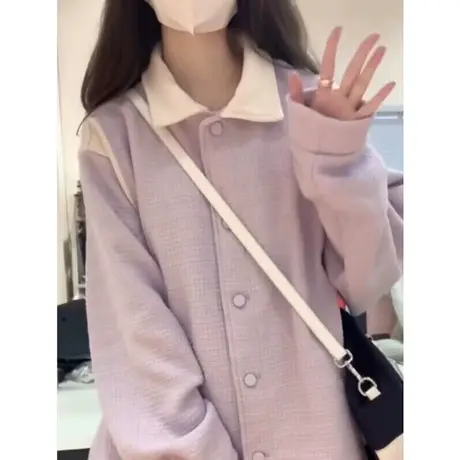 ins超火POLO领长袖卫衣女秋季韩版百搭宽松设计感小众别致上衣服商品大图