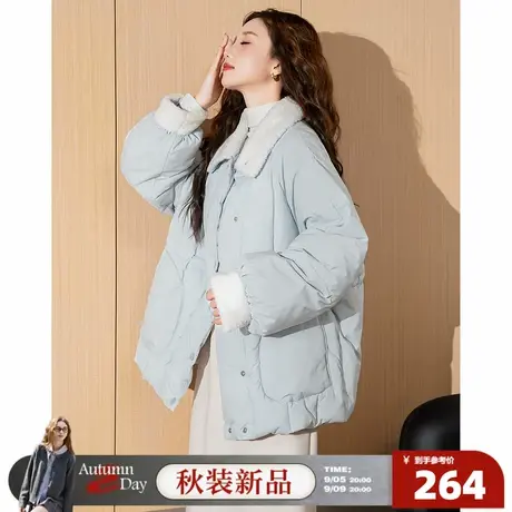 唐狮2025秋冬季棉衣女翻领羊羔毛拼接加厚保暖小清新少女棉服外套图片