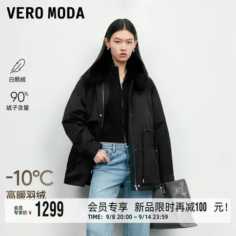 Vero Moda羽绒服女2025冬季新款90白鹅绒抽绳狐狸毛领工装羽绒商品大图