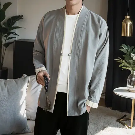 春秋季男士夹克外套休闲开衫复古中国风盘扣大码宽松上衣男装衣服图片