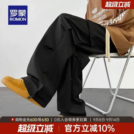 罗蒙男士时尚潮流抽绳休闲裤2025秋季新款简约纯色加厚保暖工装裤商品大图