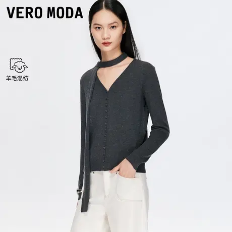 Vero Moda针织衫25冬新款含绵羊毛可拆卸飘带优雅开衫325424015商品大图