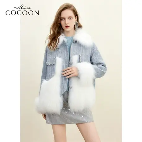 misscocoon23秋冬新款白狐坎牛仔拼接高贵气质千金风皮草外套商品大图