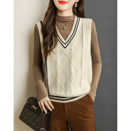 V领针织衫马甲女毛衣背心春秋冬季坎肩叠穿内穿马夹复古百搭外穿图片