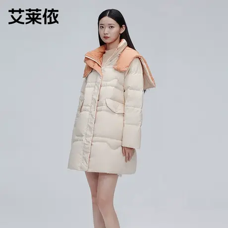 艾莱依新品加厚羽绒服女中长款大牌冬季时尚连帽拉链保暖外套潮商品大图