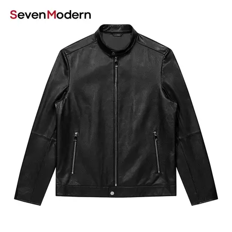 柒牌清仓旗下潮牌SevenModern潮流秋冬男士真皮皮衣外套商品大图
