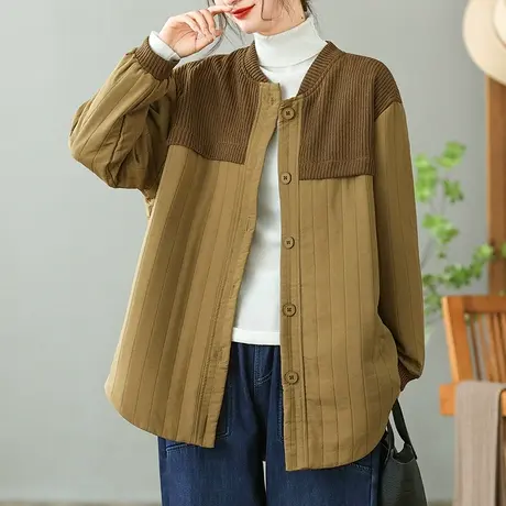 dza 复古针织拼接棉衣外套女士冬季外穿休闲棉袄宽松保暖漂亮棉服图片