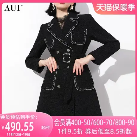 AUI黑色御姐气质中长款小香风西装外套女2023冬新款修身西服大衣图片