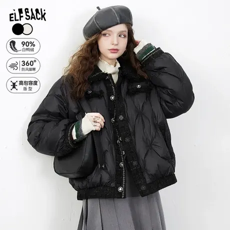 【夏天粉丝专享】妖精的口袋拼接小香风黑色羽绒服女2023冬季新款商品大图