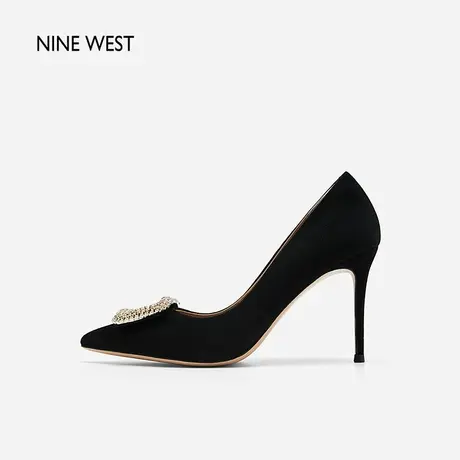 Nine West/玖熙镂空钻扣超高跟鞋女气质春新款羊反绒气质尖头单鞋图片