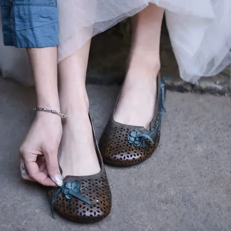 Artmu阿木【断码清仓】花朵镂空夏季女鞋单鞋女夏平底软底豆豆鞋商品大图