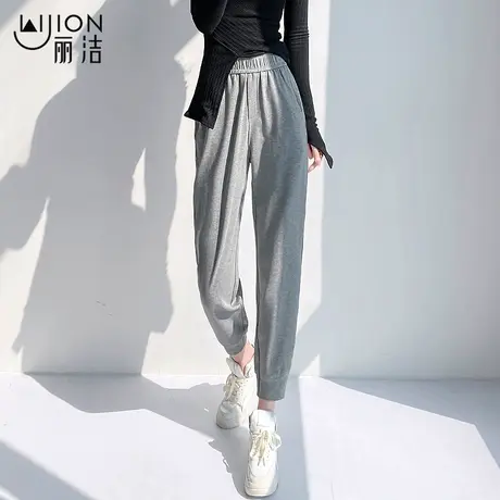 丽洁薄款运动裤夏女2023新款白色灰色高腰宽松束脚九分休闲哈伦裤商品大图
