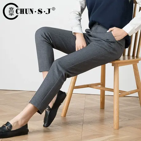 灰色西装裤女直筒高腰春秋新款休闲裤子哈伦裤垂感九分烟管裤西裤商品大图