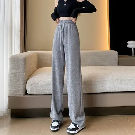 灰色羊绒阔腿裤女秋冬新款高腰慵懒休闲糯米裤羊毛垂感拖地裤子图片