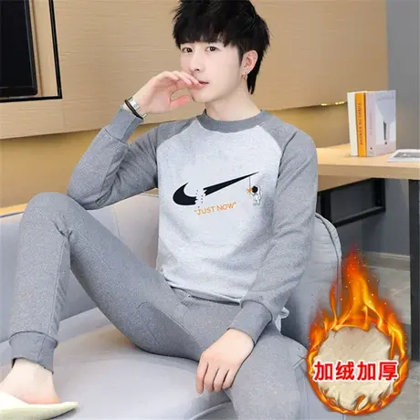 男士保暖内衣秋冬季加绒加厚套装青少年秋衣秋裤潮流打底衫可外穿商品大图