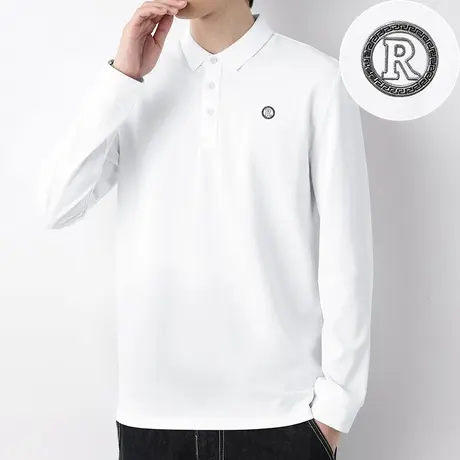 珠地棉polo衫翻领t恤男长袖2024秋季新款保罗白色打底衫有领秋衣商品大图