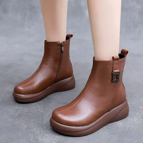 马丁靴女2023新款冬季大码加肥加宽女靴41-43厚底加绒保暖羊毛靴商品大图