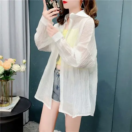 白色防晒衬衫女夏季新款宽松褶皱百搭设计感薄款慵懒风上衣外套潮商品大图