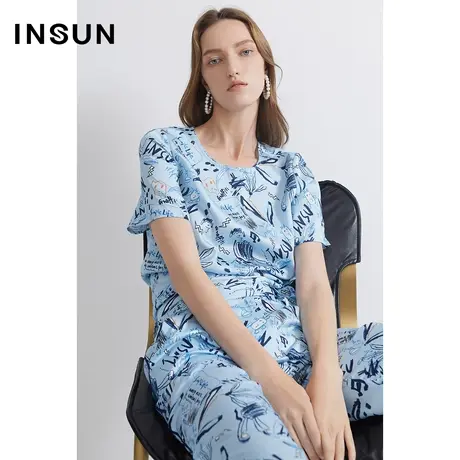 INSUN恩裳夏季灵活绑带印花T恤商品大图