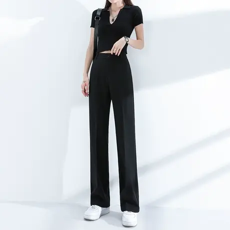 阔腿裤女高腰垂感2023年春秋新款直筒宽松裤子显瘦黑色长裤西装裤商品大图