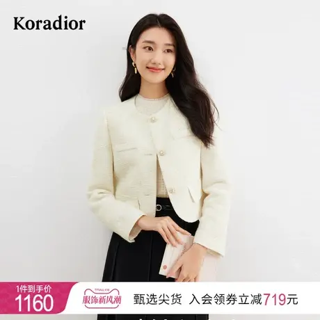 珂莱蒂尔女装2024年春季新款气质小香风百搭圆领单排扣短款大衣图片