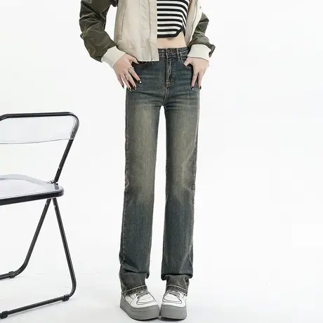 复古美式高腰牛仔裤女春秋2024年新款显瘦窄版阔腿裤烟管直筒裤子商品大图